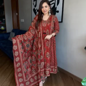 Ashna noir Ajrakh print Anarkali suit